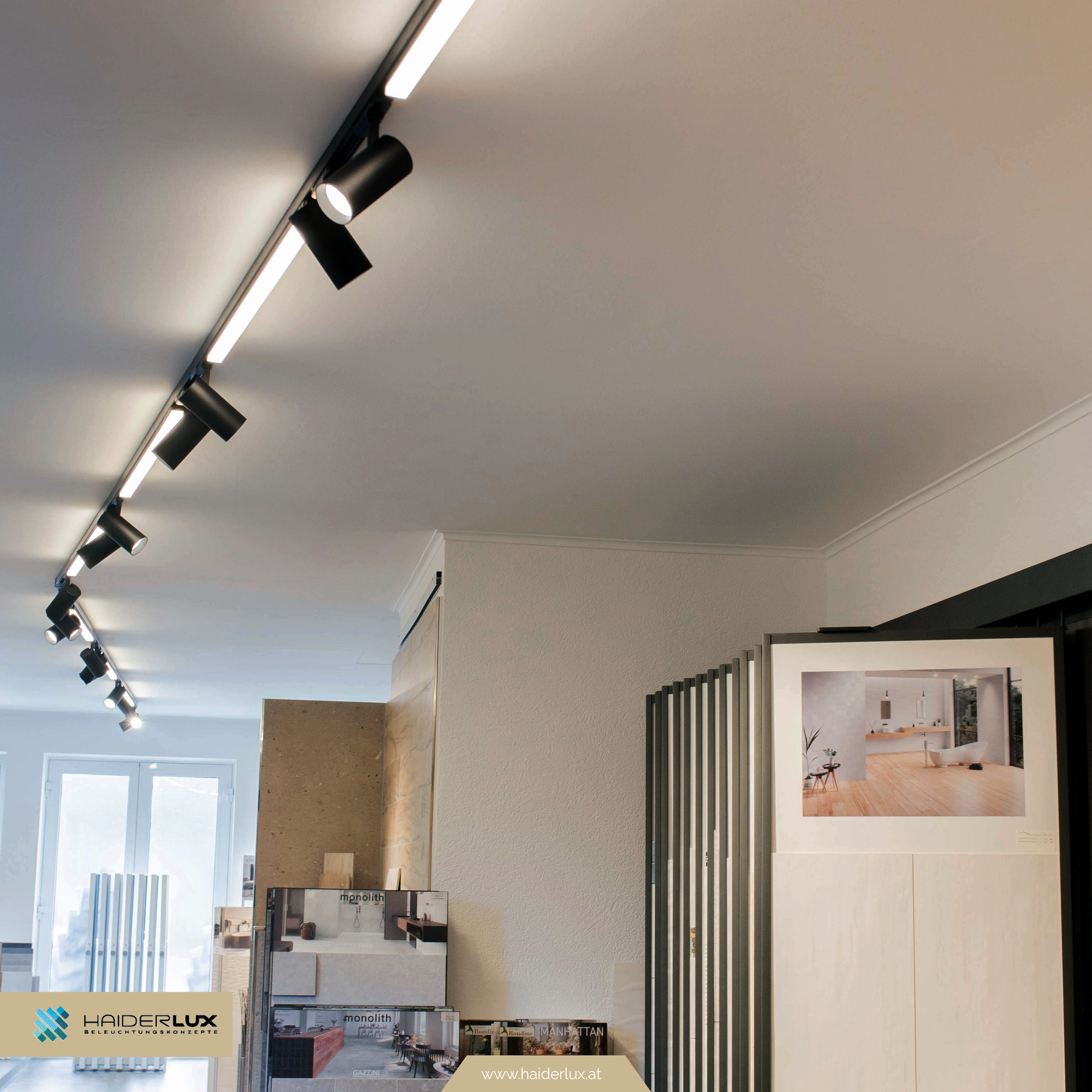 3-Phasen-Schiene mit LED Strahlern.